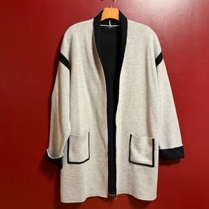 Tahari Grey Black Colorblock Open Front Longline Cardigan Sweater Size XL